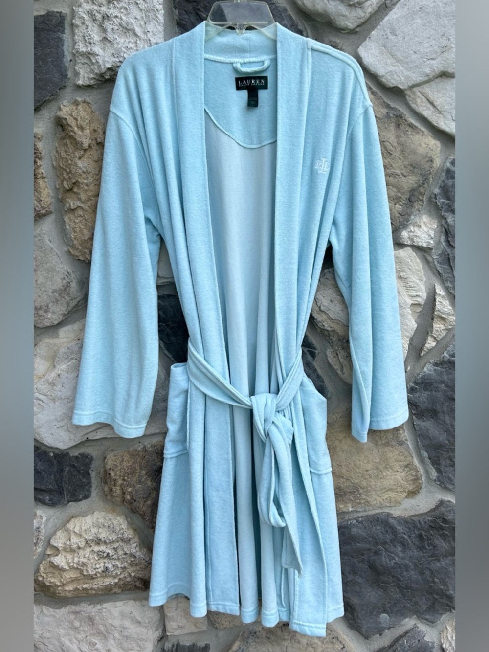 Lauren Ralph Lauren Womens Bath Robe Size L Blue Terry Beachy Coastal Lounge